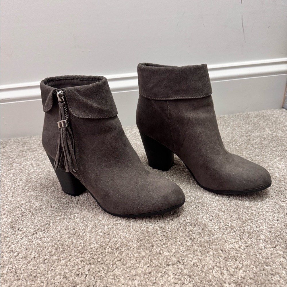 LC Lauren Conrad Gray Ankle Booties with Stacked Heel